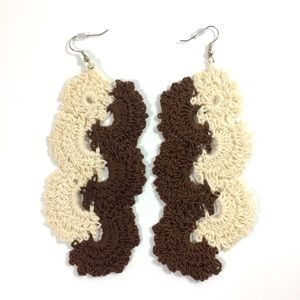 Cascade Crochet Earrings Cream Brown Womens